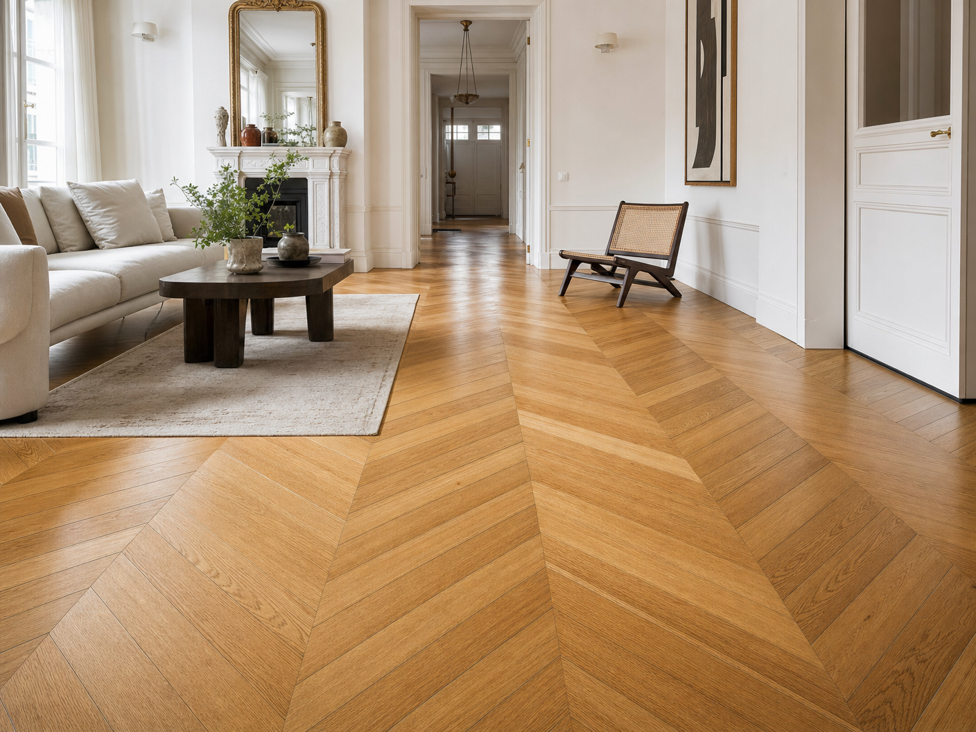Parquet posé en motif chevron